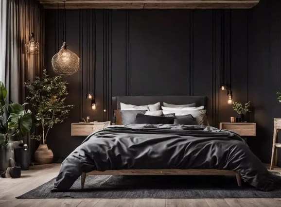 black scandinavian bedroom