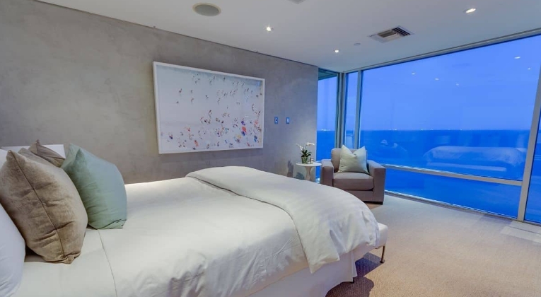 modern beach house master bedroom