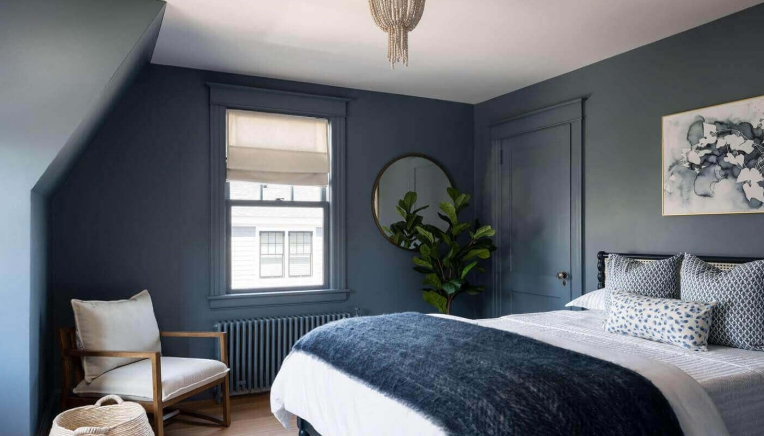 navy and white coastal bedroom