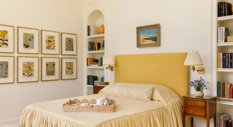 yellow coastal bedroom